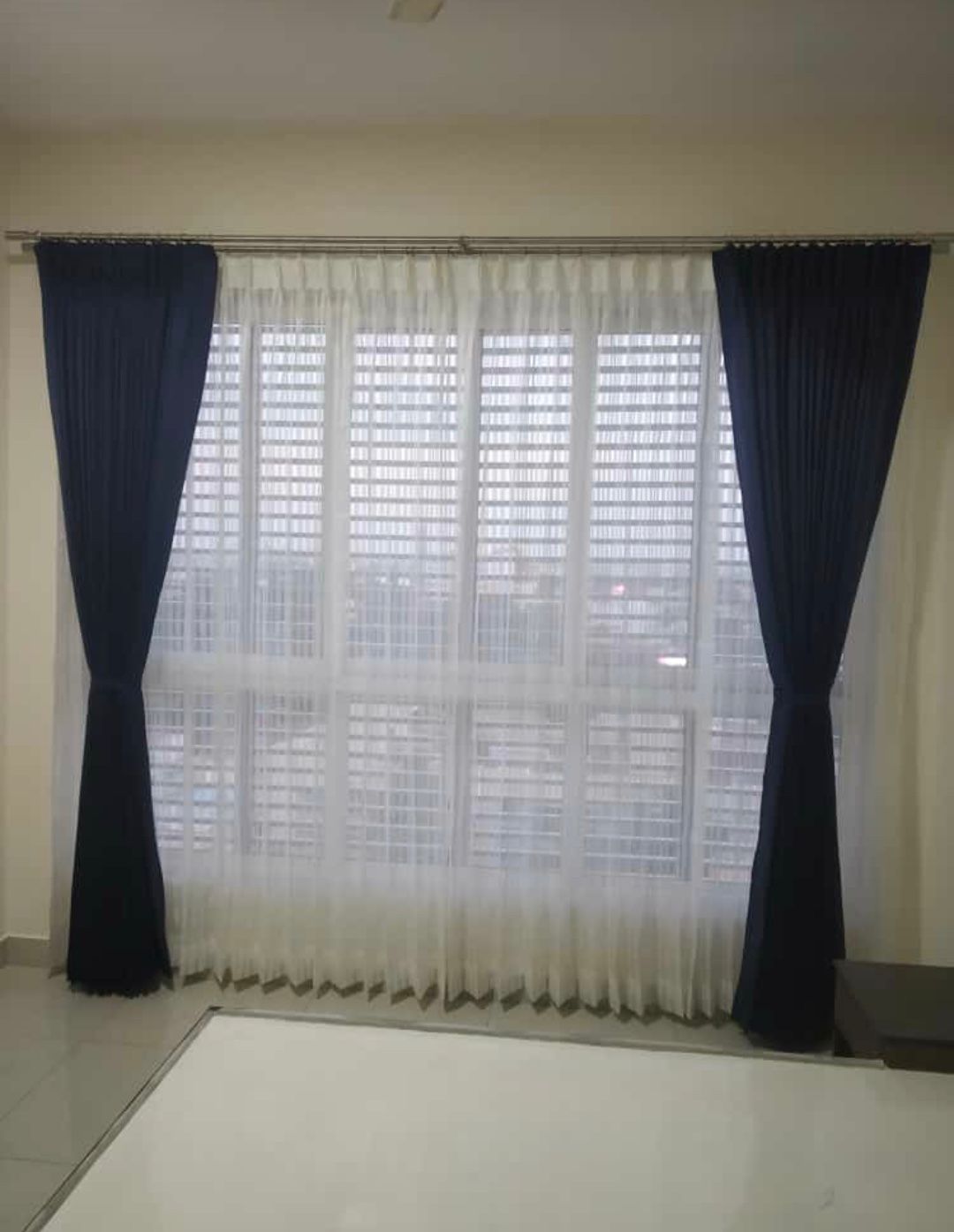 Navy blue and sheer curtains